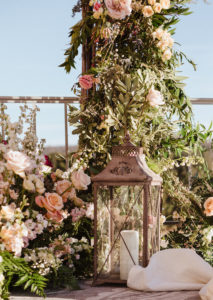 Lantern with floral arrangements